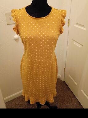 Old Navy Mustard Polka Dot Midi Dress
